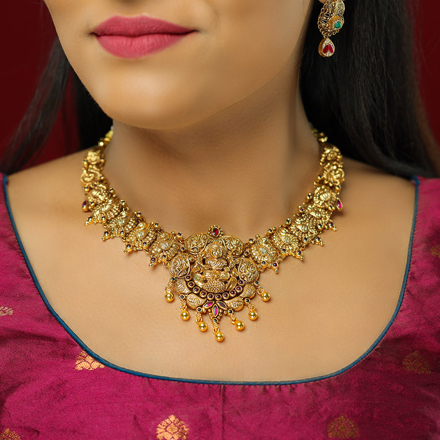 Sovereign Lakshmi Centre 925 Gold Plated Peacock Detail Necklace