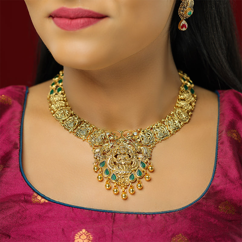 Sovereign Lakshmi Peacock Fusion 925 Magnificent Grand Work Necklace