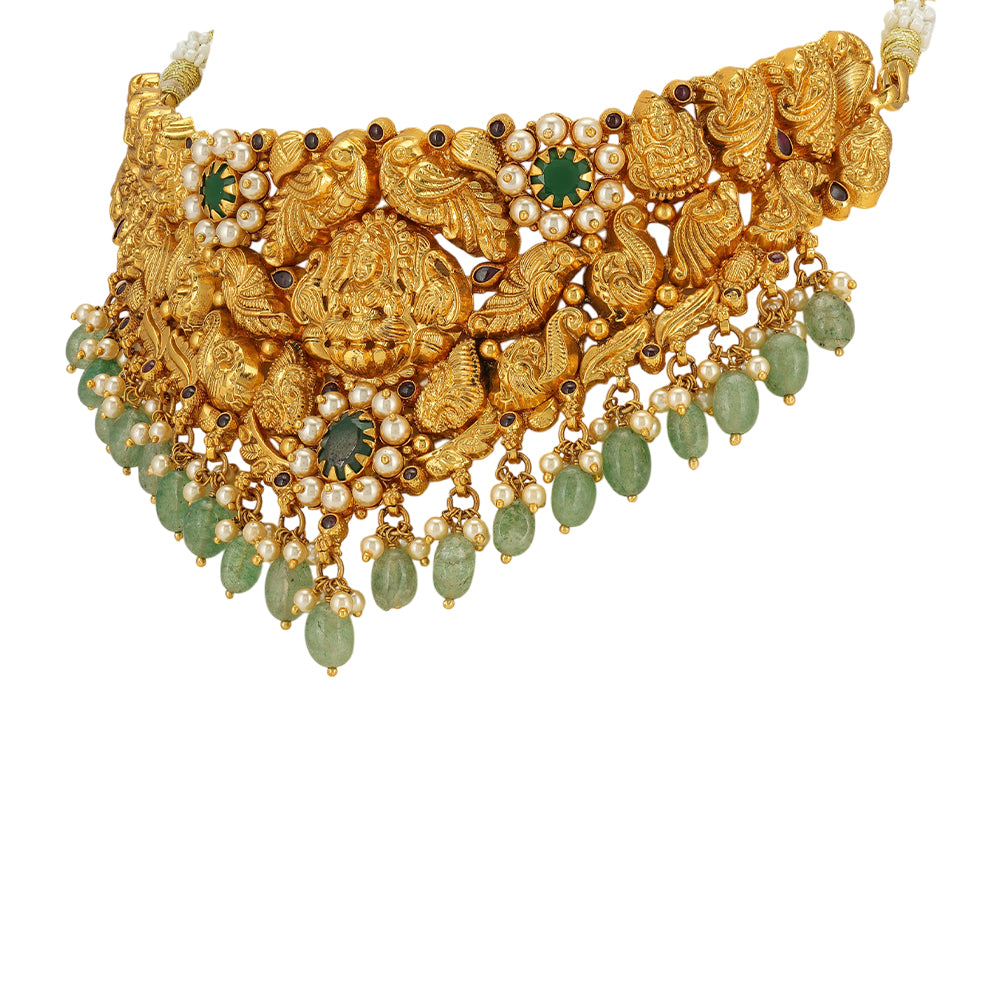 Sovereign Lakshmi 925 Regal Green Beads Drops Choker