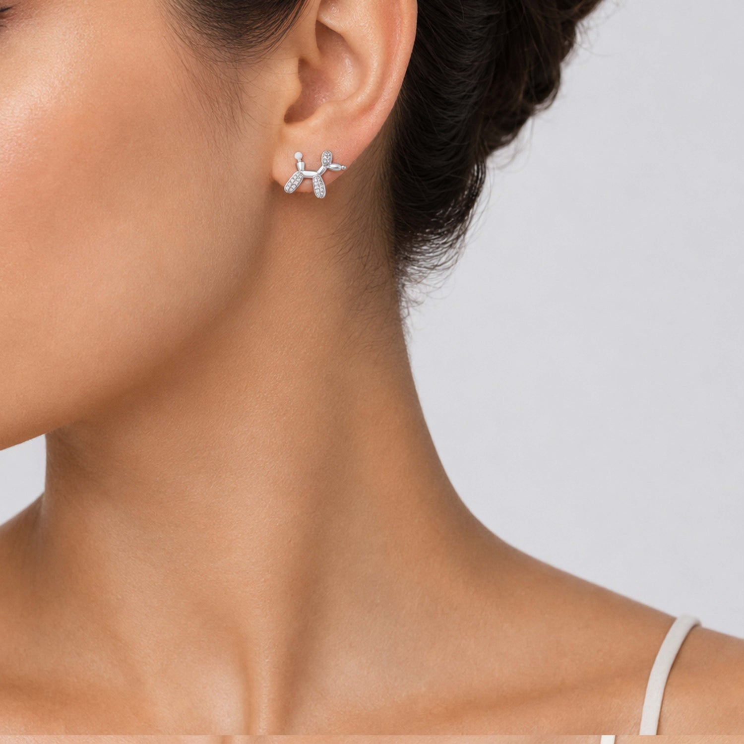 Sparkling Balloon Dog 925 Sterling Silver Stud Earrings