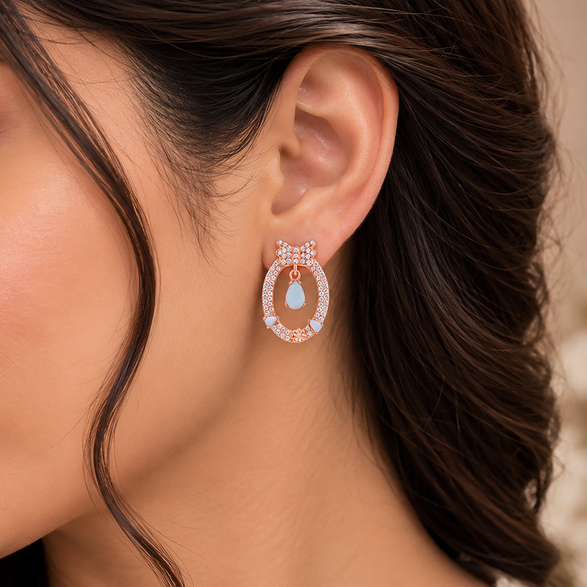 Sparkling Blue Drop Rose Gold 925 Sterling Silver Earrings for Women