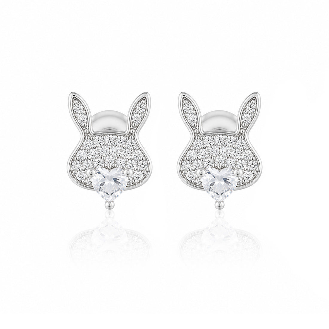 Sparkling Bunny Heart 925 Sterling Silver Stud for women