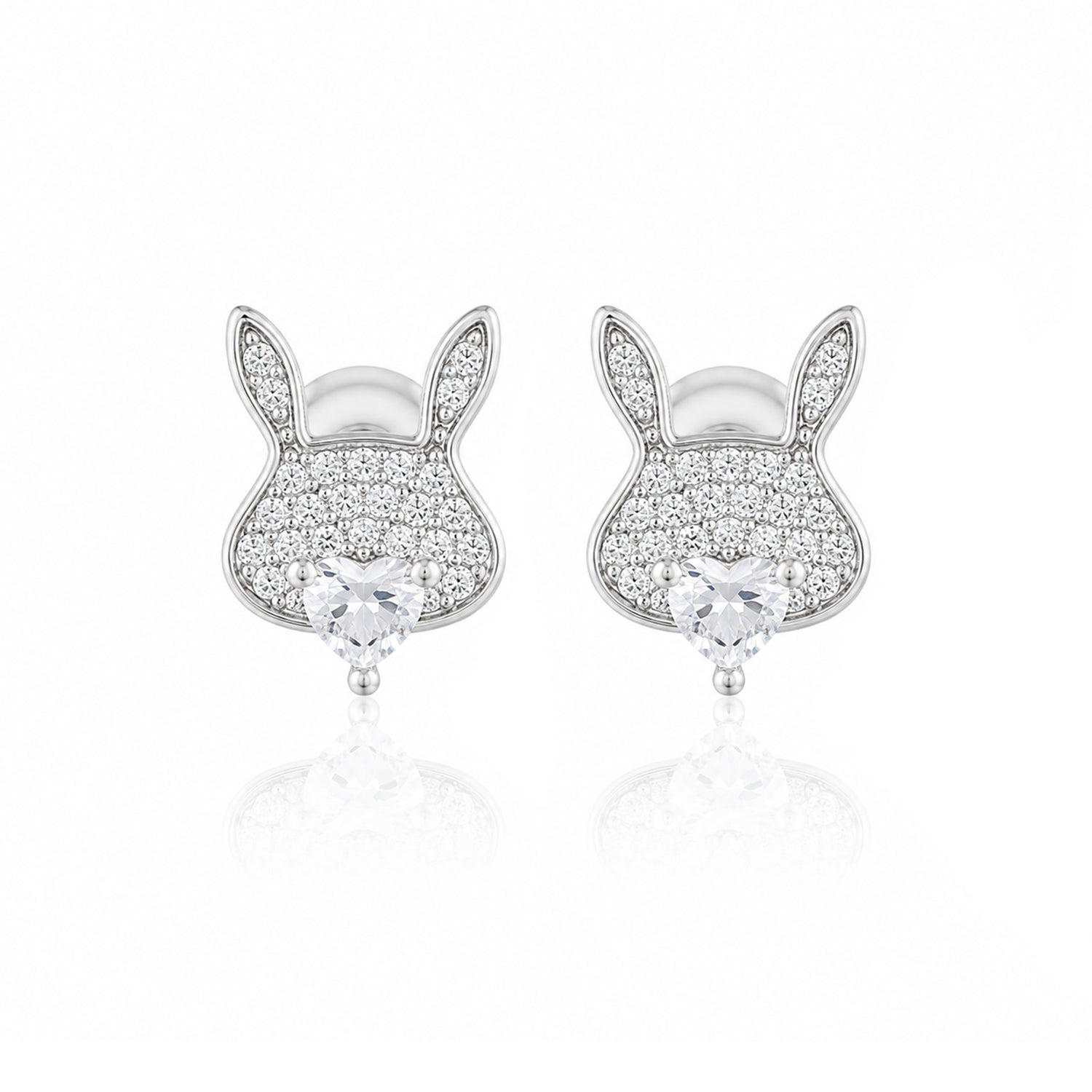 Sparkling Bunny Heart 925 Sterling Silver Stud for women