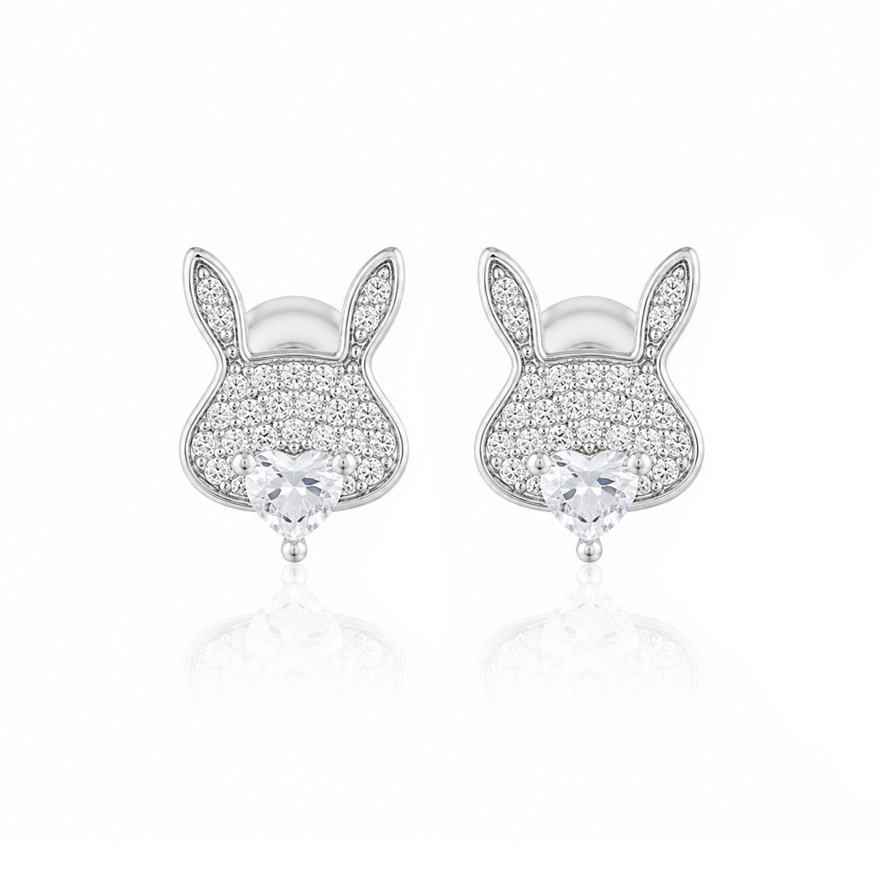 Sparkling Bunny Heart 925 Sterling Silver Stud for women