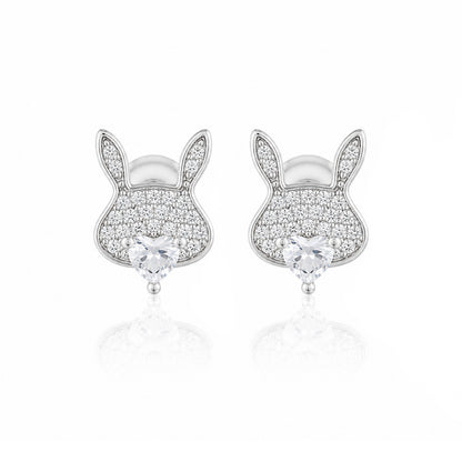 Sparkling Bunny Heart 925 Sterling Silver Stud for women