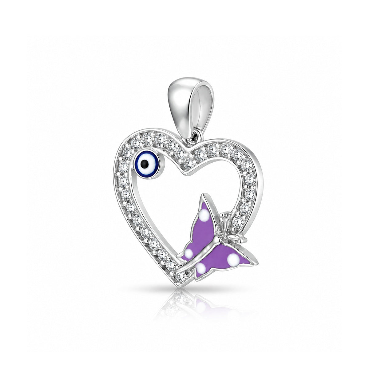 Sparkling Butterfly Heart 925 Sterling Silver Charm Pendant