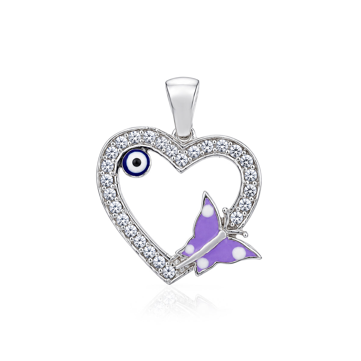 Sparkling Butterfly Heart 925 Sterling Silver Charm Pendant