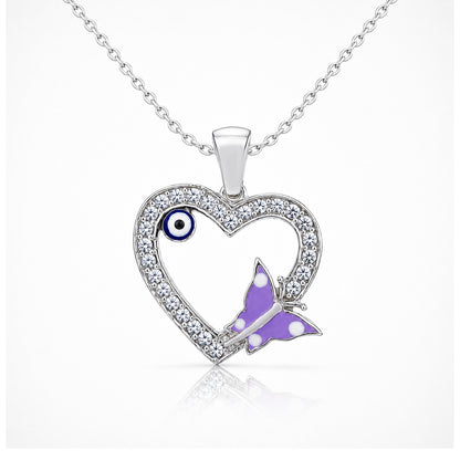 Sparkling Butterfly Heart 925 Sterling Silver Charm Pendant