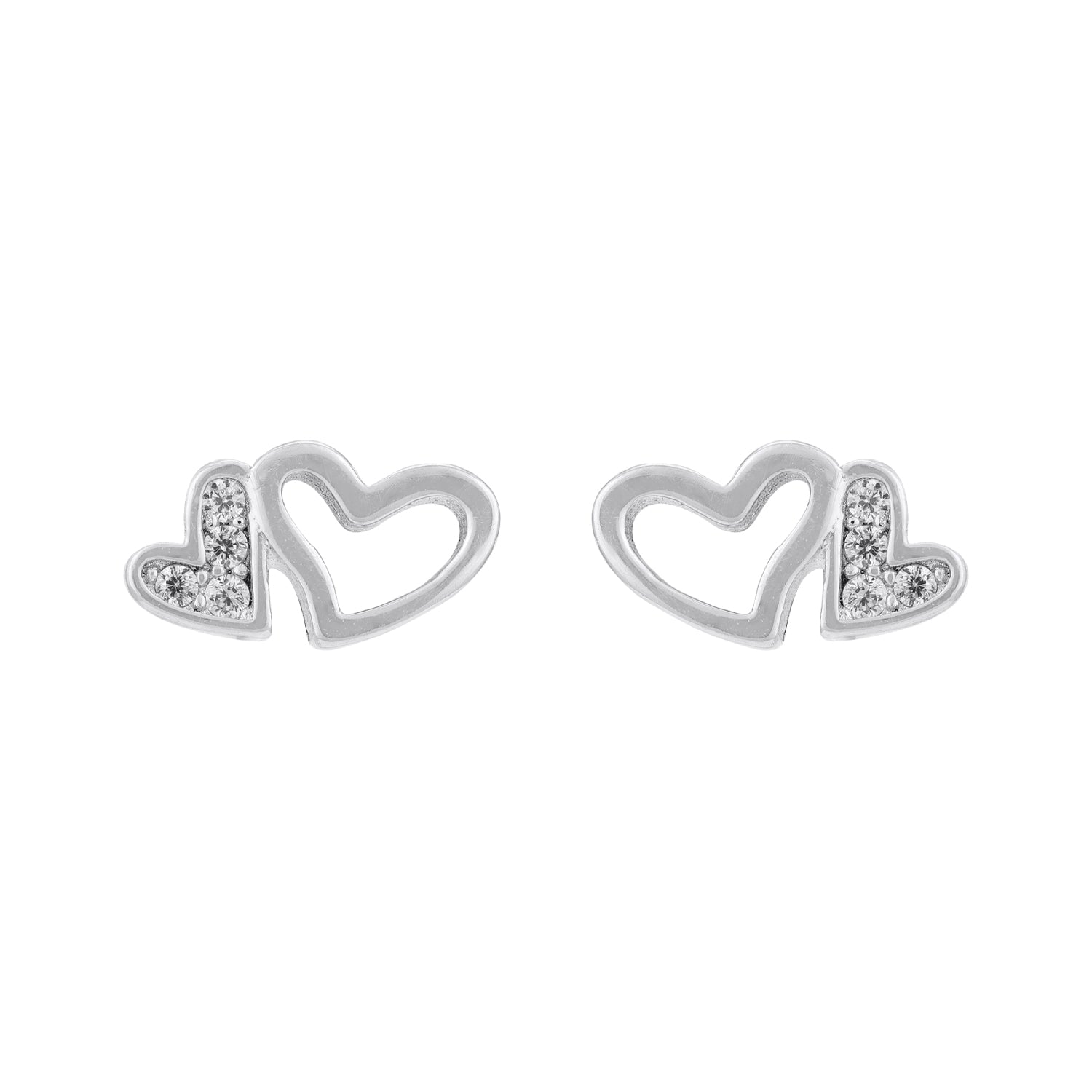 Sparkling Double Heart 925 Sterling Silver Earrings for Women