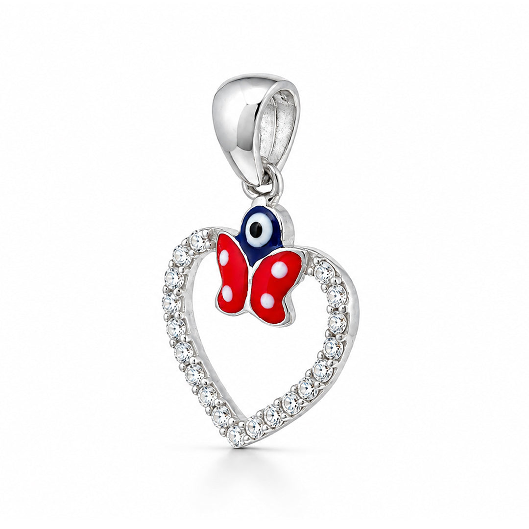 Sparkling Evil Eye Butterfly Heart Pendant 925 Sterling Silver Pendant for Women
