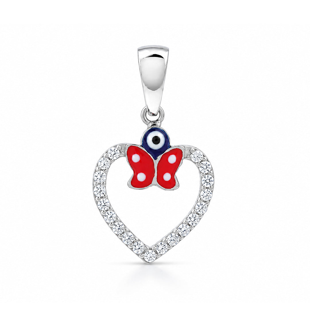 Sparkling Evil Eye Butterfly Heart Pendant 925 Sterling Silver Pendant for Women
