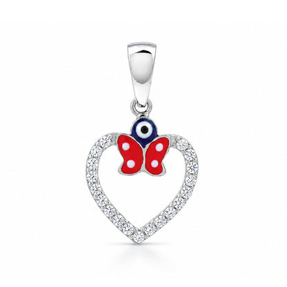Sparkling Evil Eye Butterfly Heart Pendant 925 Sterling Silver Pendant for Women