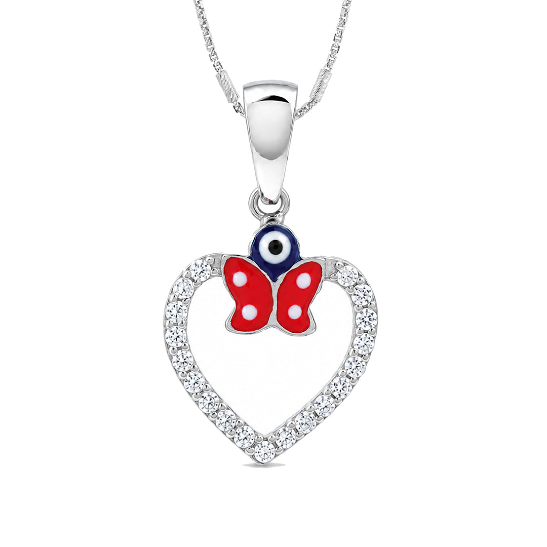 Sparkling Evil Eye Butterfly Heart Pendant 925 Sterling Silver Pendant for Women