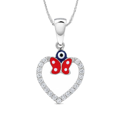 Sparkling Evil Eye Butterfly Heart Pendant 925 Sterling Silver Pendant for Women