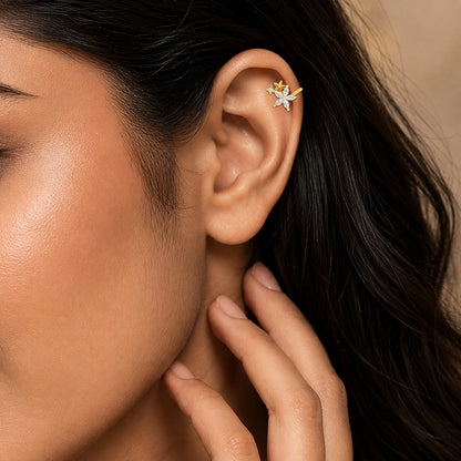 Sparkling Floral Gold Plated 925 Sterling Silver CuffEarrings