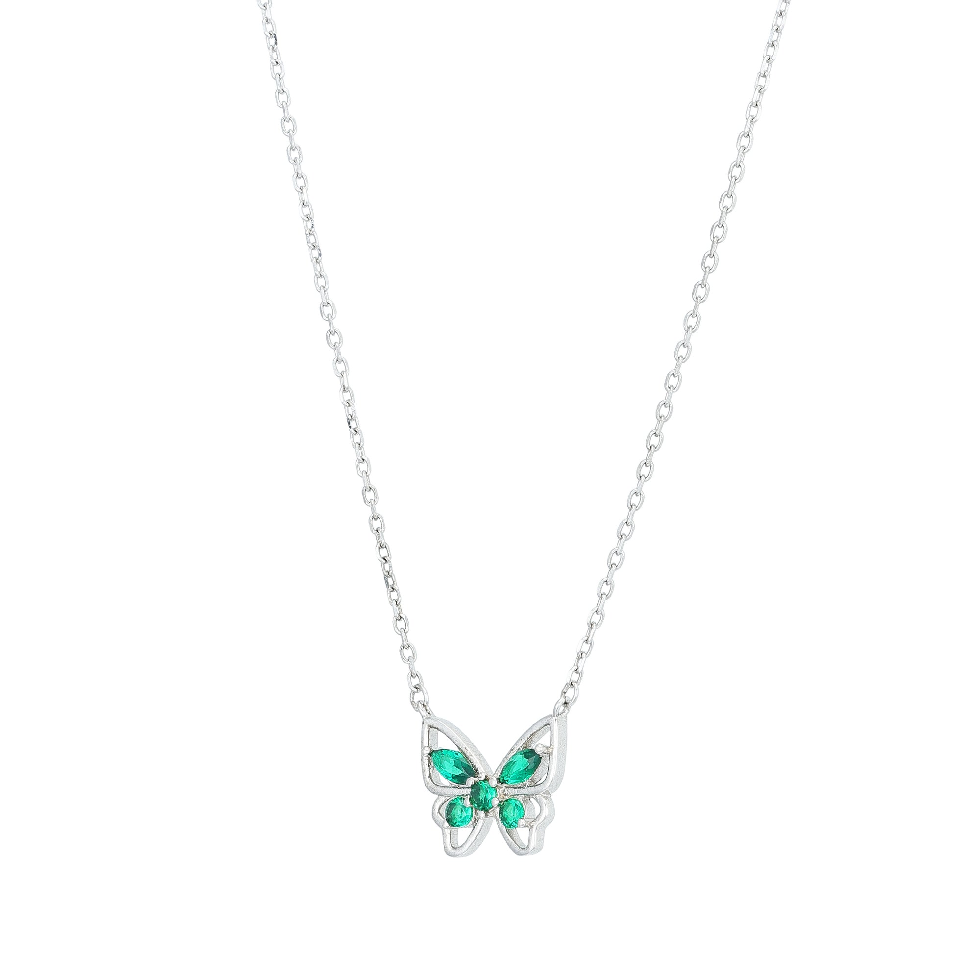 Sparkling Green Butterfly 925 Sterling Silver Chain Pendant for women