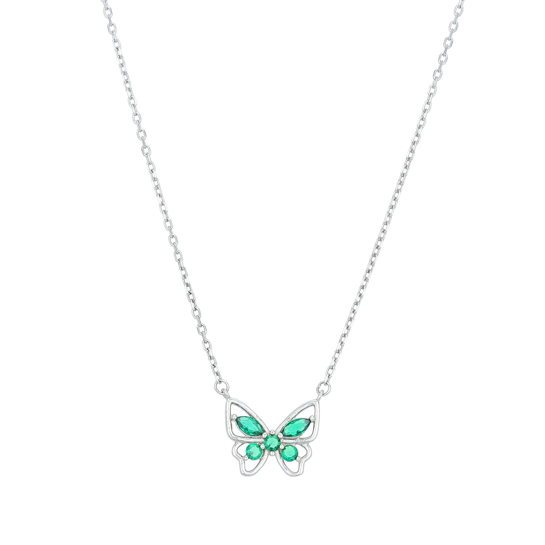 Sparkling Green Butterfly 925 Sterling Silver Chain Pendant for women