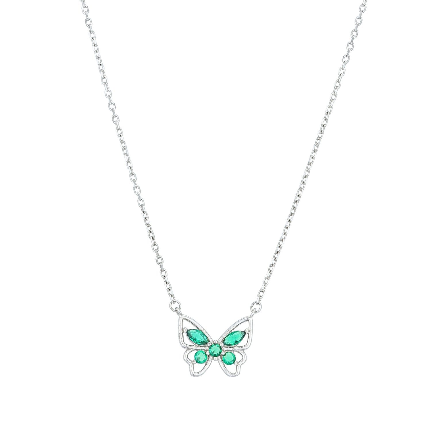 Sparkling Green Butterfly 925 Sterling Silver Chain Pendant for women