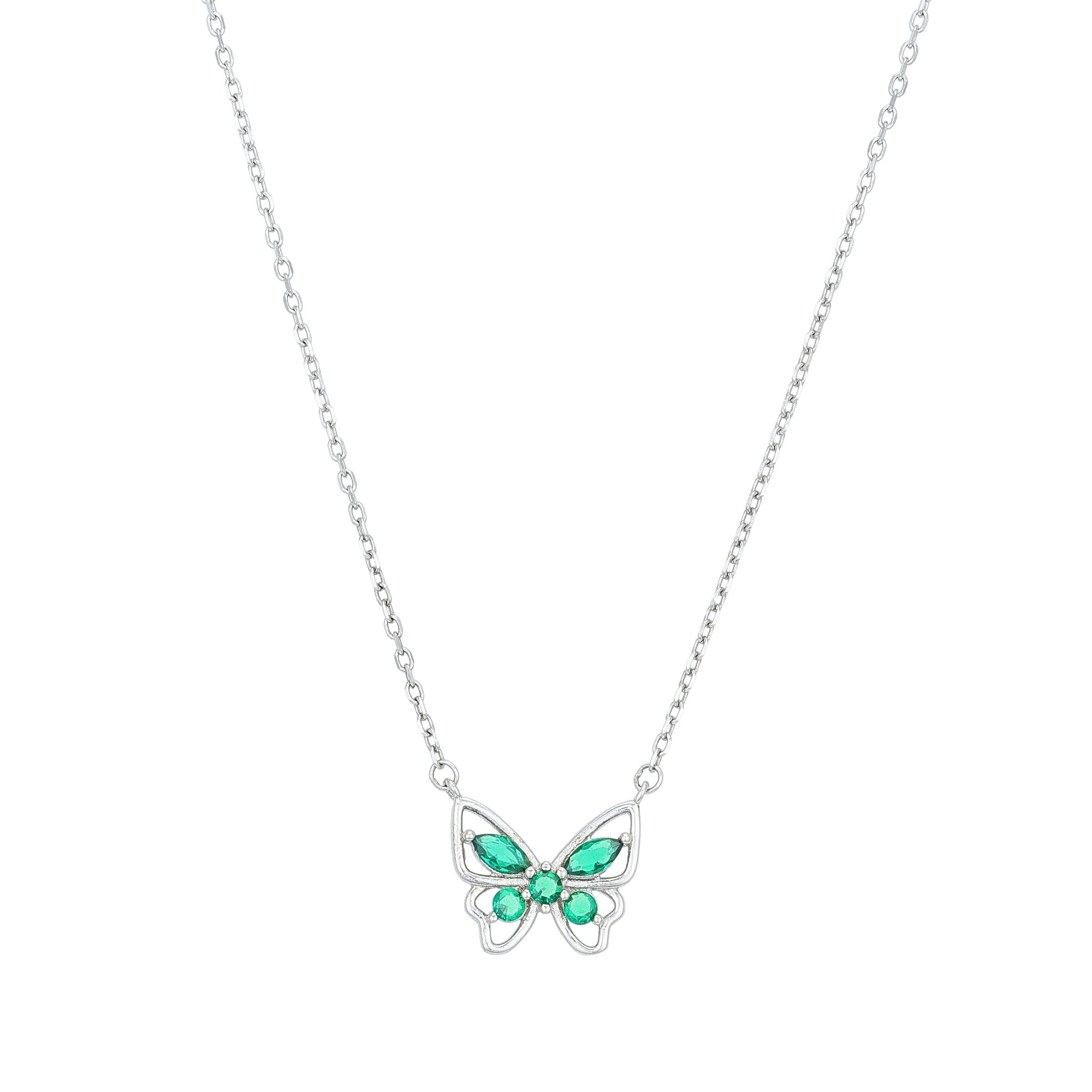 Sparkling Green Butterfly 925 Sterling Silver Chain Pendant for women