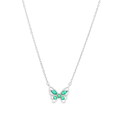 Sparkling Green Butterfly 925 Sterling Silver Chain Pendant for women