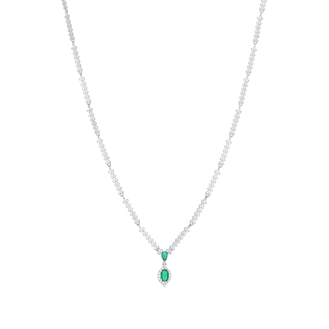 Sparkling Green Stone Drop 925 Sterling Silver Chain Pendant for women