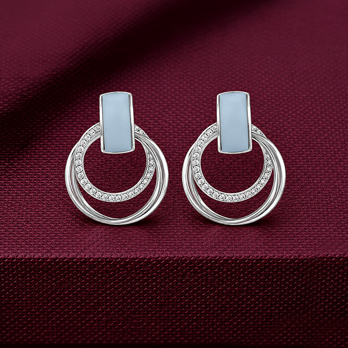Sparkling Halo Crescent 925 Sterling Silver Earrings for Women