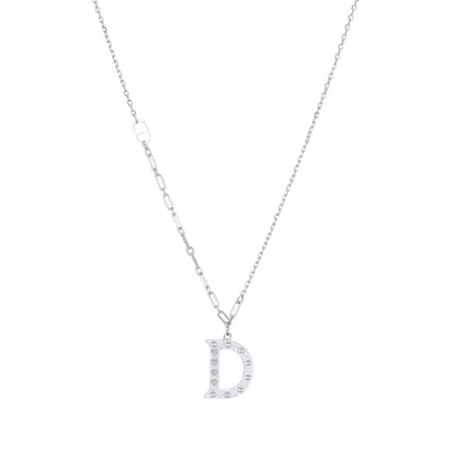 Sparkling Letter D 925 Sterling Silver Chain Pendant for women