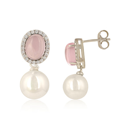 Sparkling Pink Pearl 925 Sterling Silver Earrings for Women