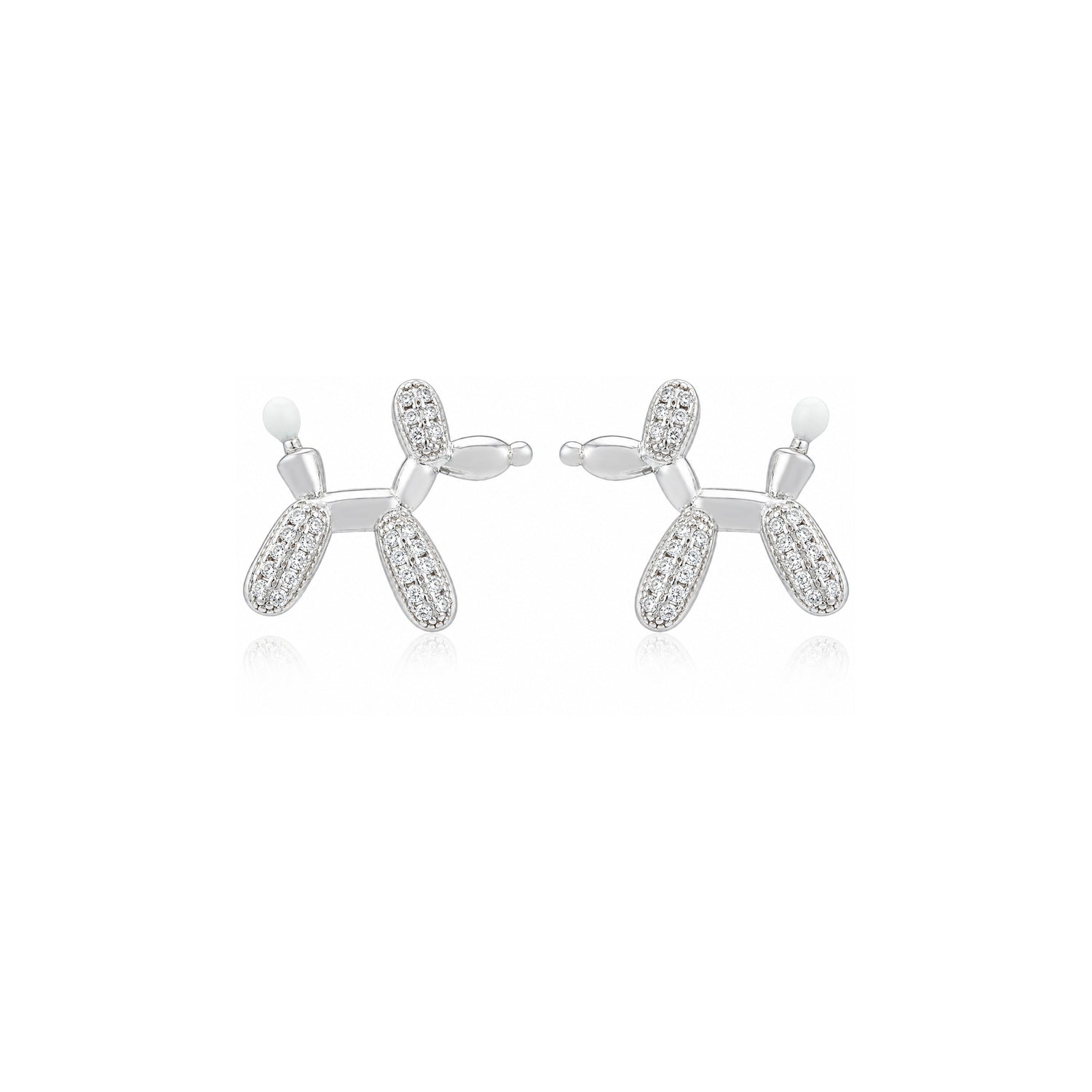 Sparkling Balloon Dog 925 Sterling Silver Stud Earrings