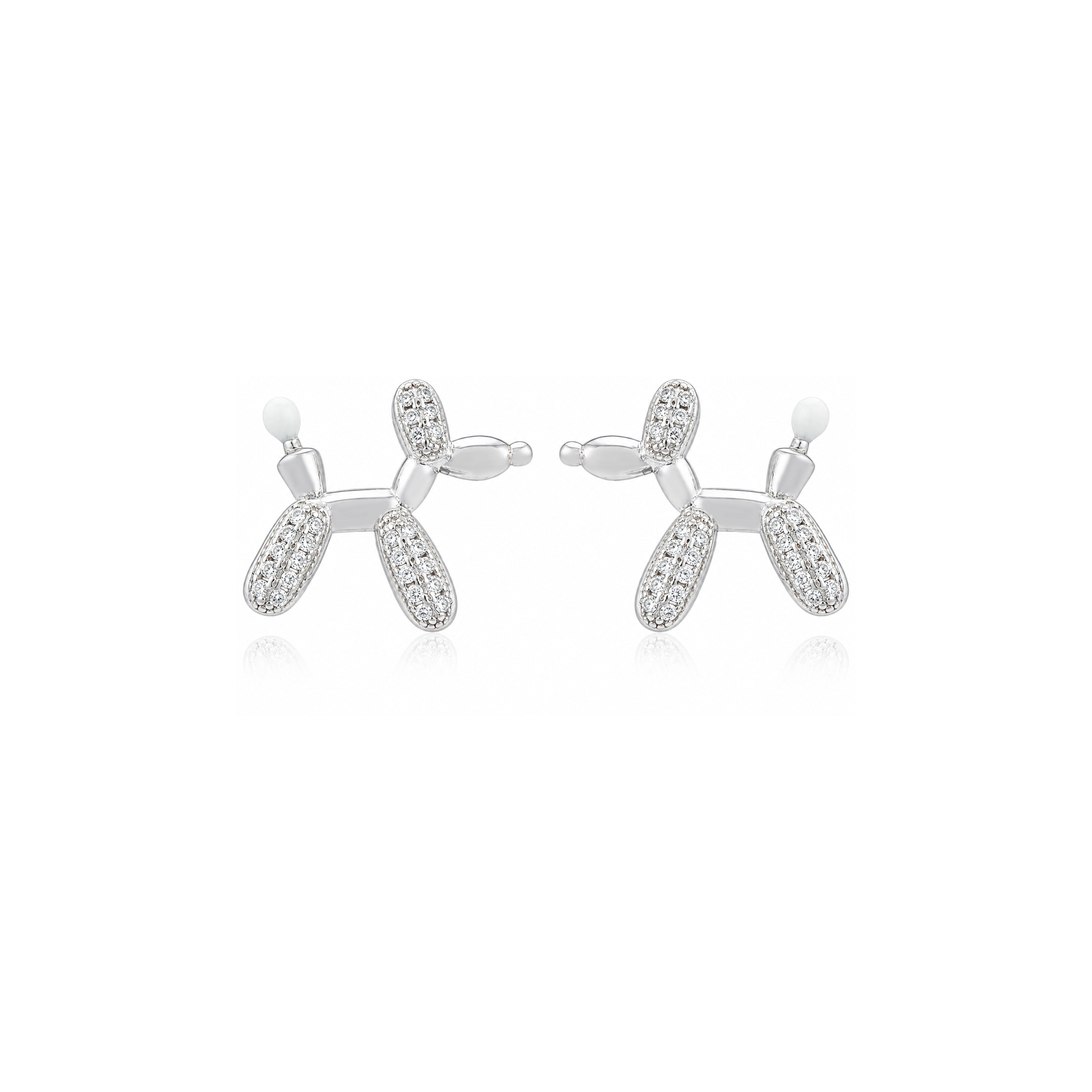 Sparkling Balloon Dog 925 Sterling Silver Stud Earrings