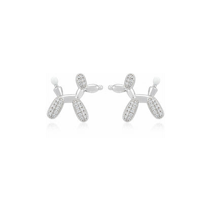 Sparkling Balloon Dog 925 Sterling Silver Stud Earrings