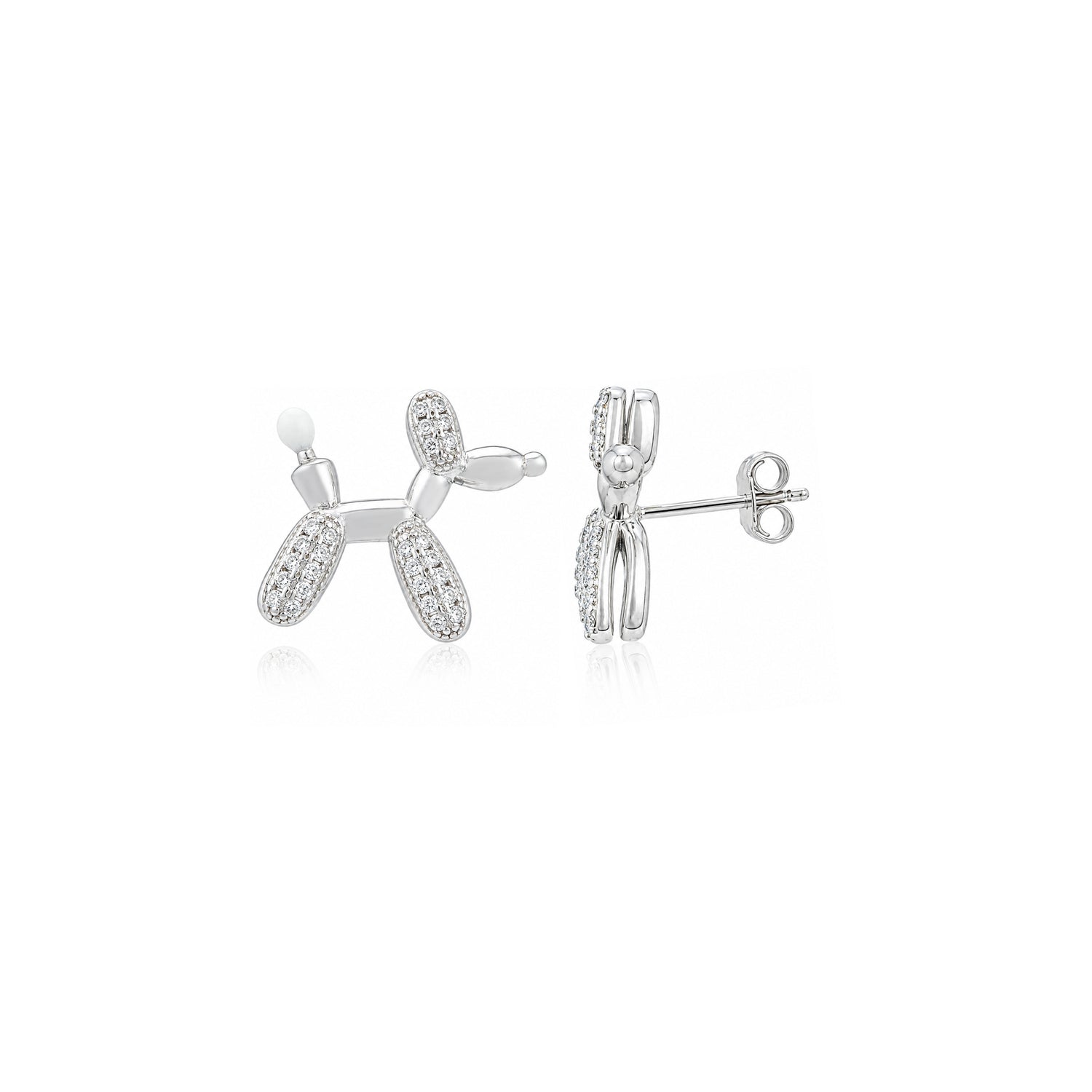 Sparkling Balloon Dog 925 Sterling Silver Stud Earrings