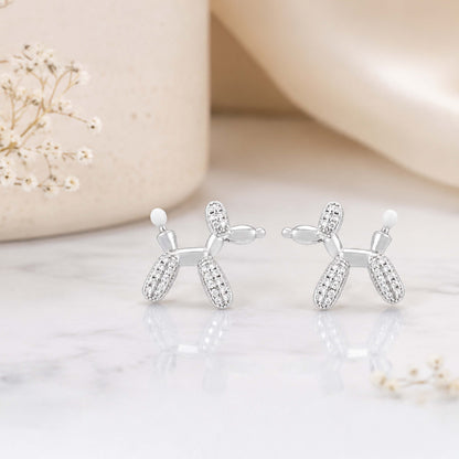 Sparkling Balloon Dog 925 Sterling Silver Stud Earrings