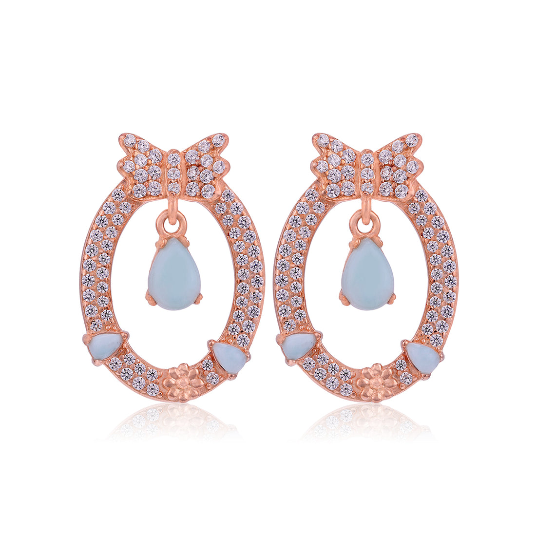 Sparkling Blue Drop Rose Gold 925 Sterling Silver Earrings for Women