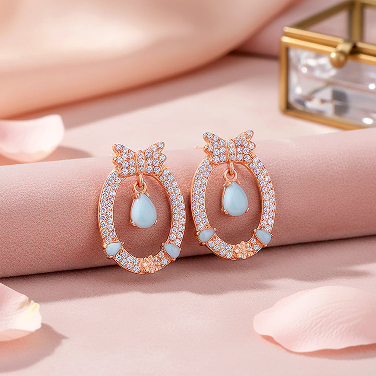Sparkling Blue Drop Rose Gold 925 Sterling Silver Earrings for Women