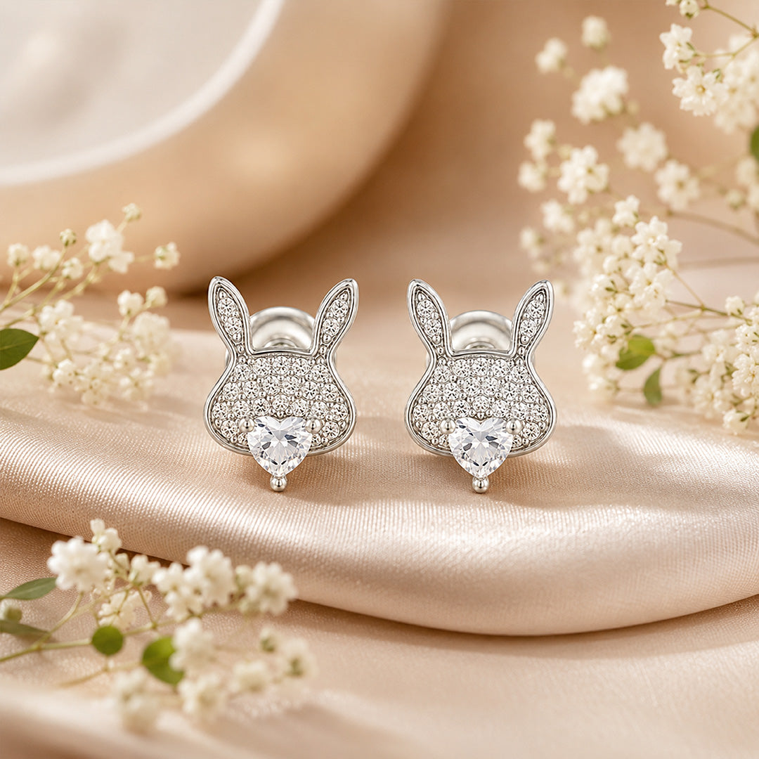 Sparkling Bunny Heart 925 Sterling Silver Stud for women