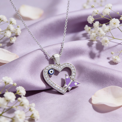 Sparkling Butterfly Heart 925 Sterling Silver Charm Pendant
