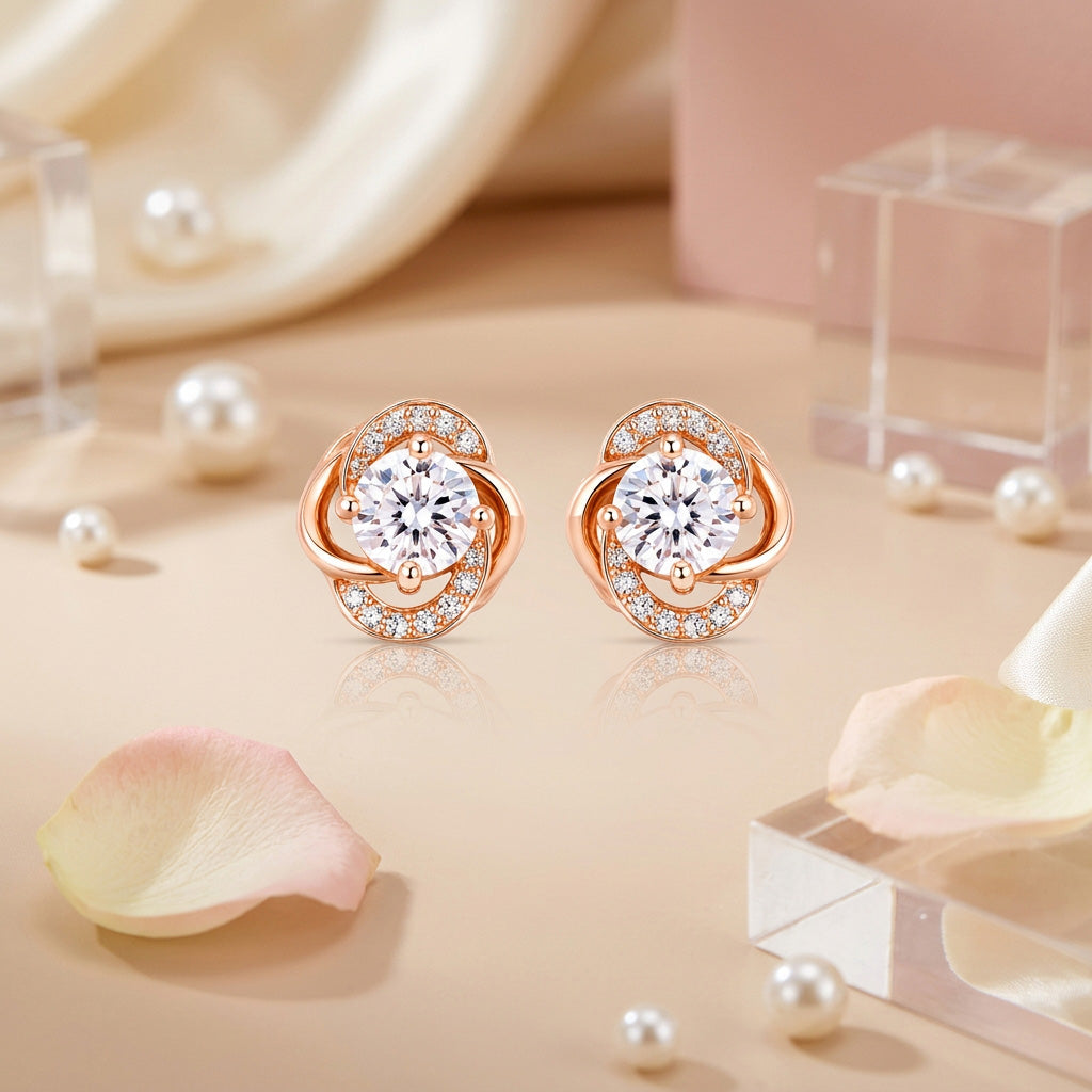 Sparkling Circle Rose Gold 925 Sterling Silver Stud for Women