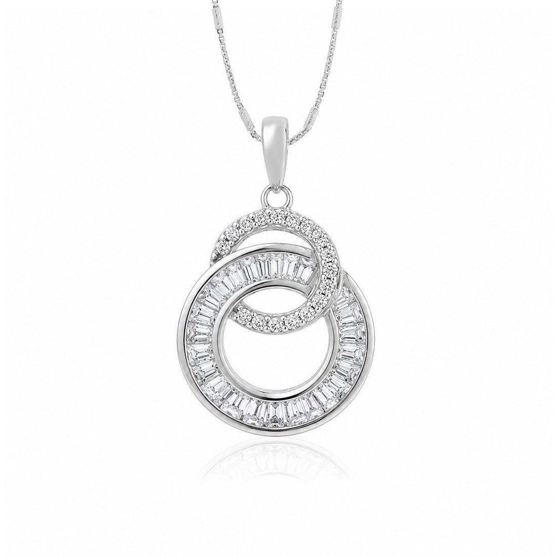 Sparkling Double Circle 925 Sterling Silver Pendant