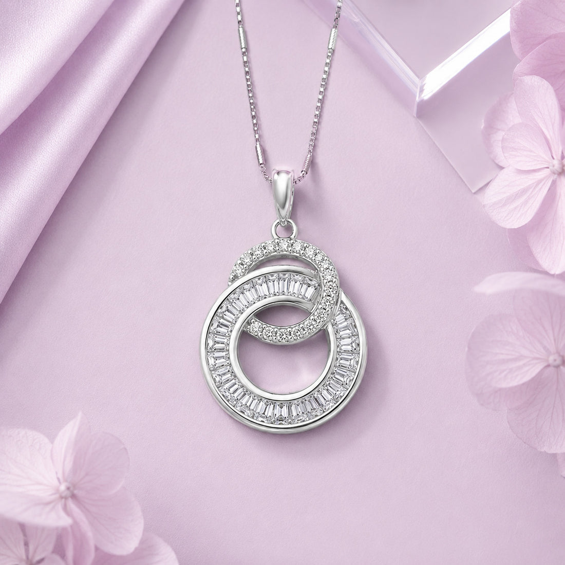 Sparkling Double Circle 925 Sterling Silver Pendant
