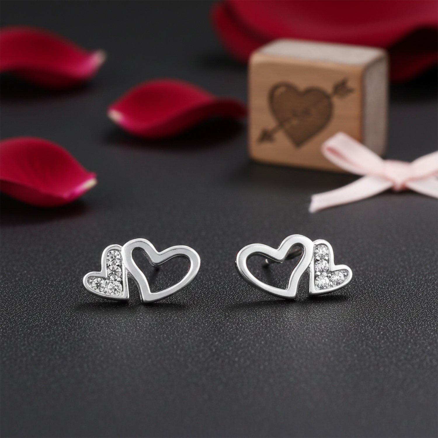 Sparkling Double Heart 925 Sterling Silver Earrings for Women