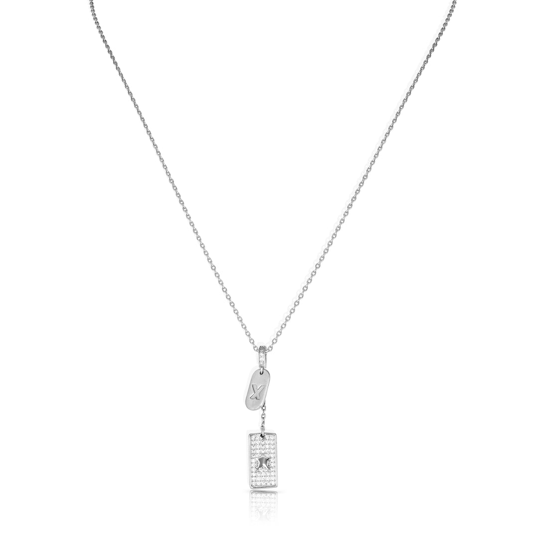 Sparkling Double Tag 925 Sterling Silver Chain Pendant for Women