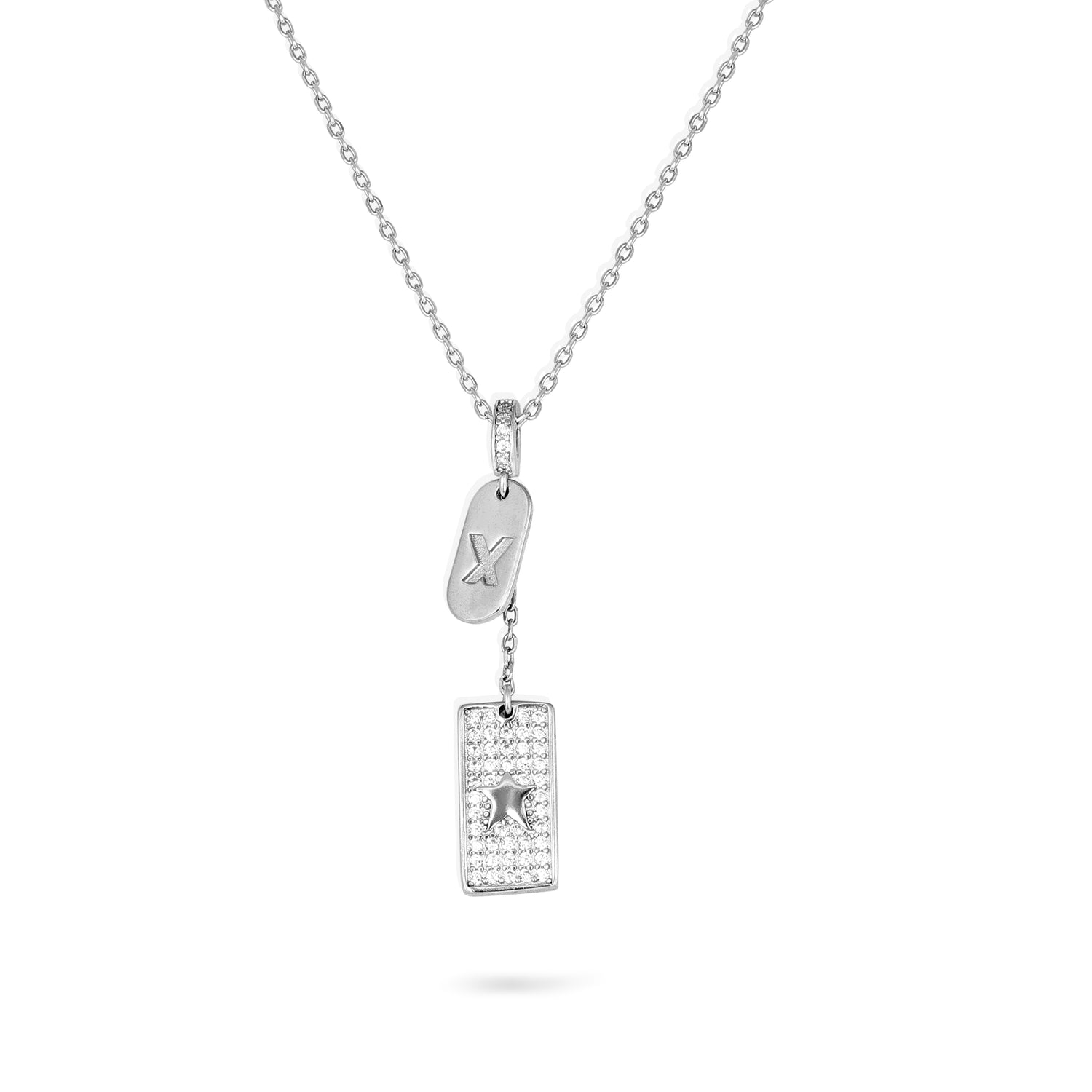 Sparkling Double Tag 925 Sterling Silver Chain Pendant for Women