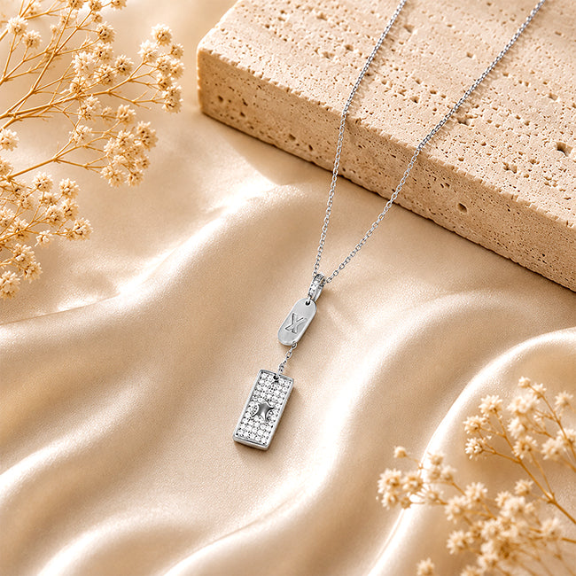 Sparkling Double Tag 925 Sterling Silver Chain Pendant for Women