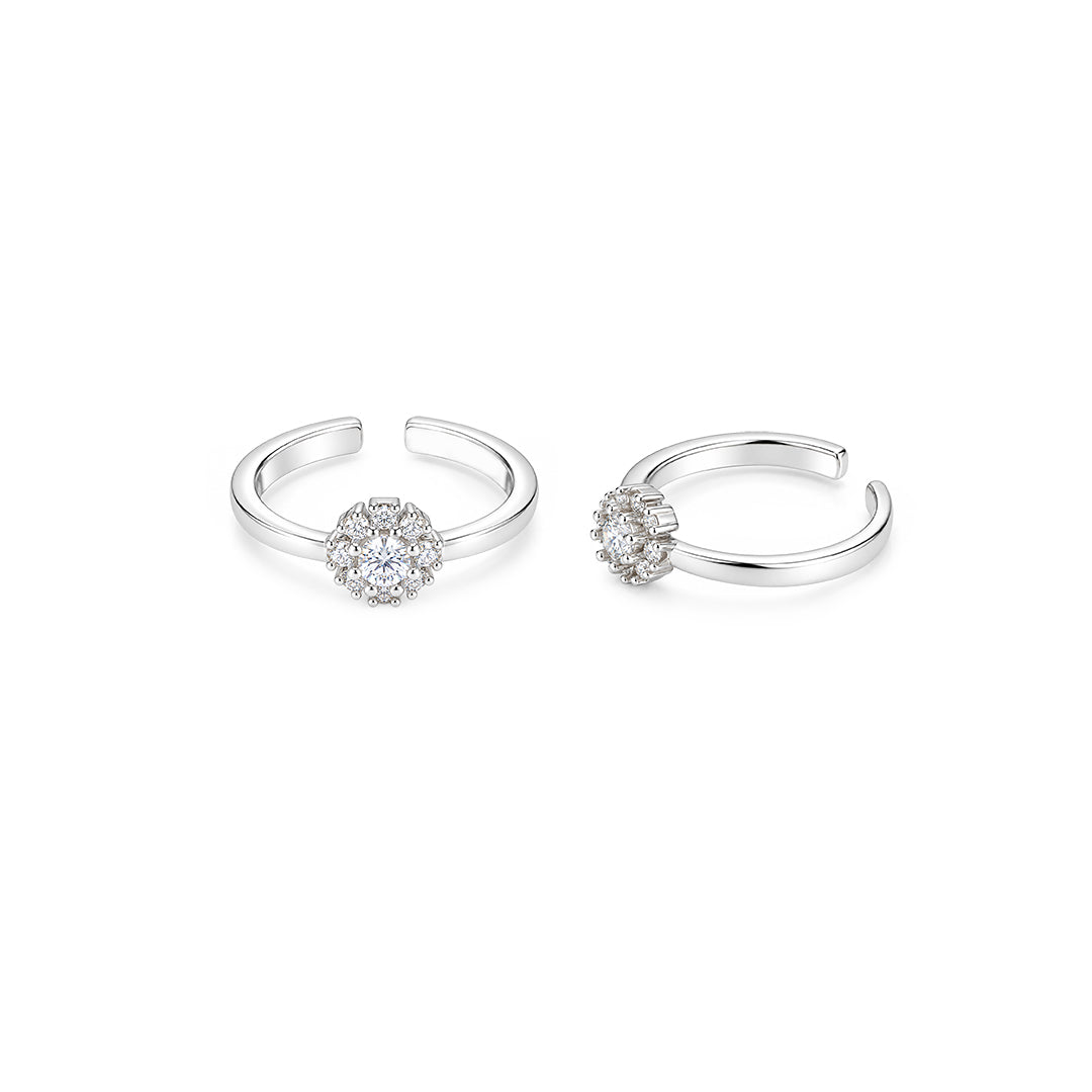 Sparkling Floral Cluster Sterling Silver Toe Ring