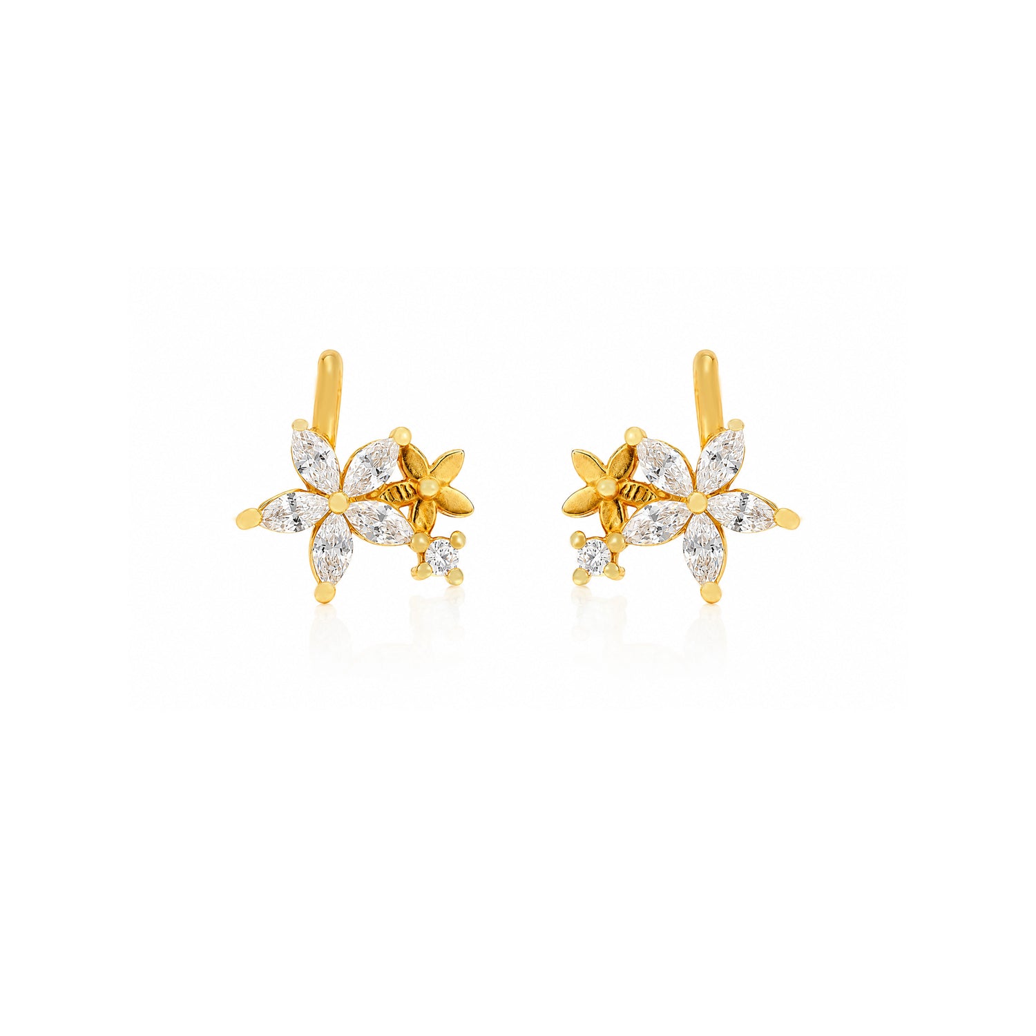 Sparkling Floral Gold Plated 925 Sterling Silver CuffEarrings