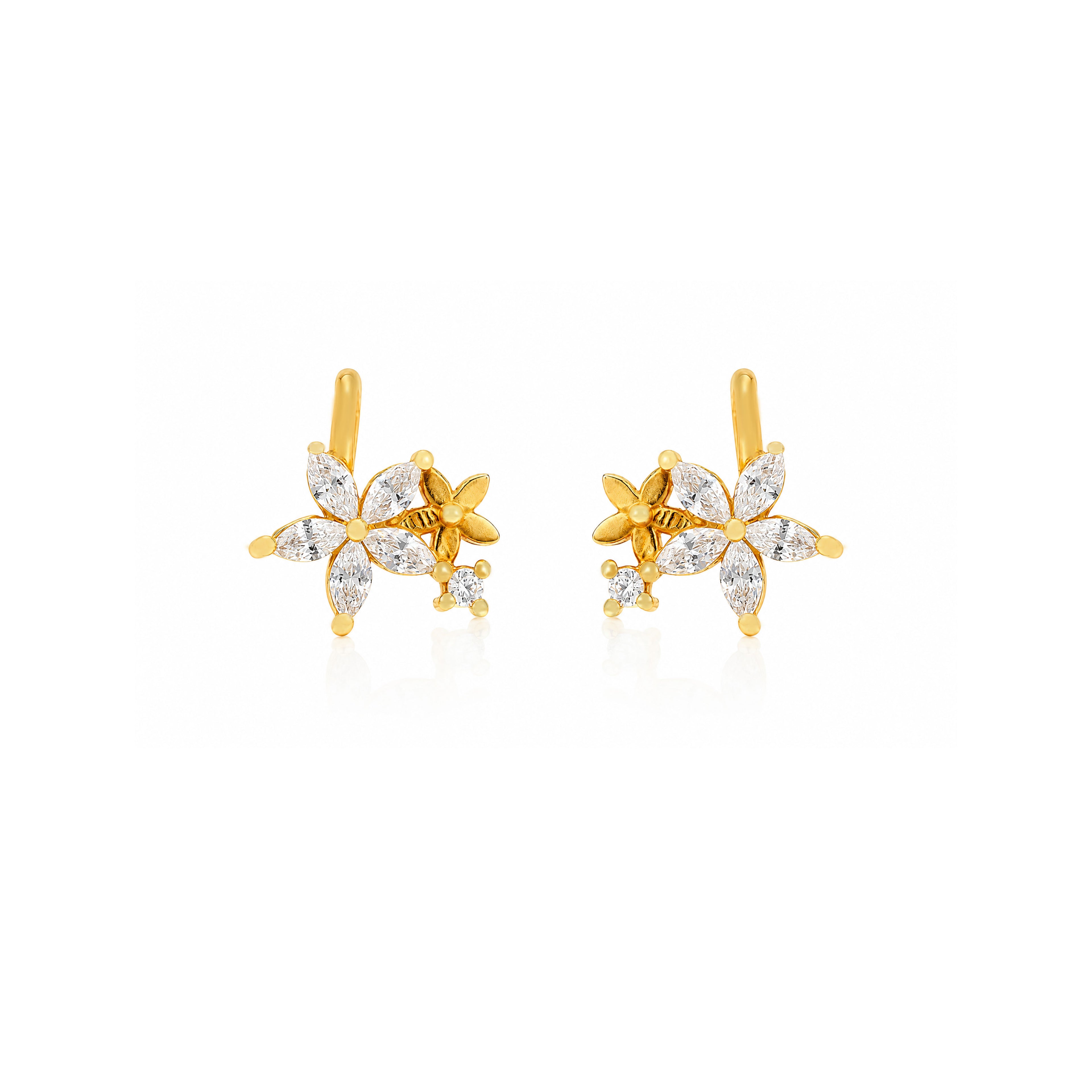Sparkling Floral Gold Plated 925 Sterling Silver CuffEarrings