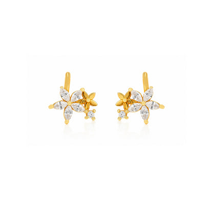 Sparkling Floral Gold Plated 925 Sterling Silver CuffEarrings