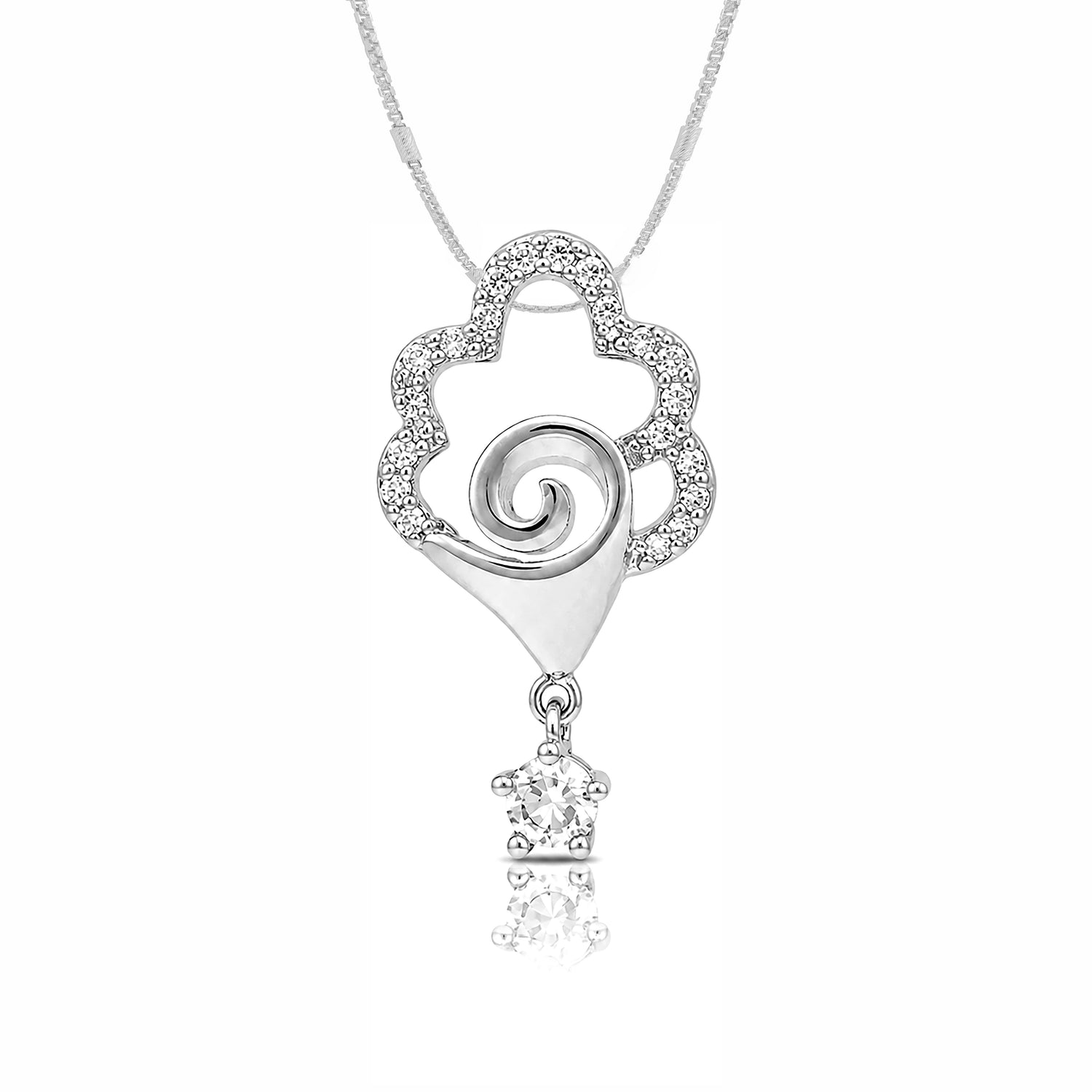 Sparkling Floral 925 Sterling Silver Swirl Drop Pendant