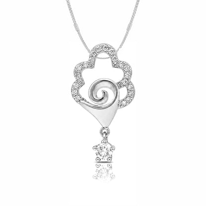 Sparkling Floral 925 Sterling Silver Swirl Drop Pendant